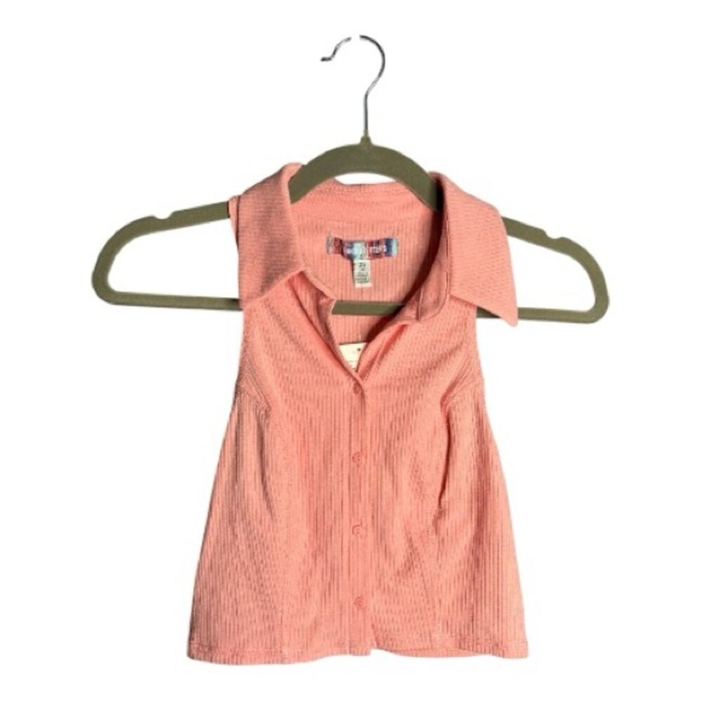Urban Outfitters Pink Ribbed Button Front Cropped Top XS
